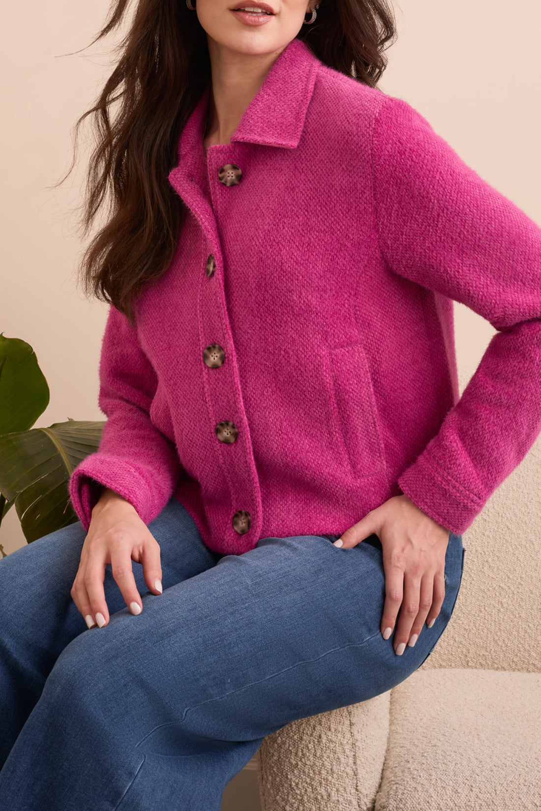 Button Front Lined Jacket Pink Flambe