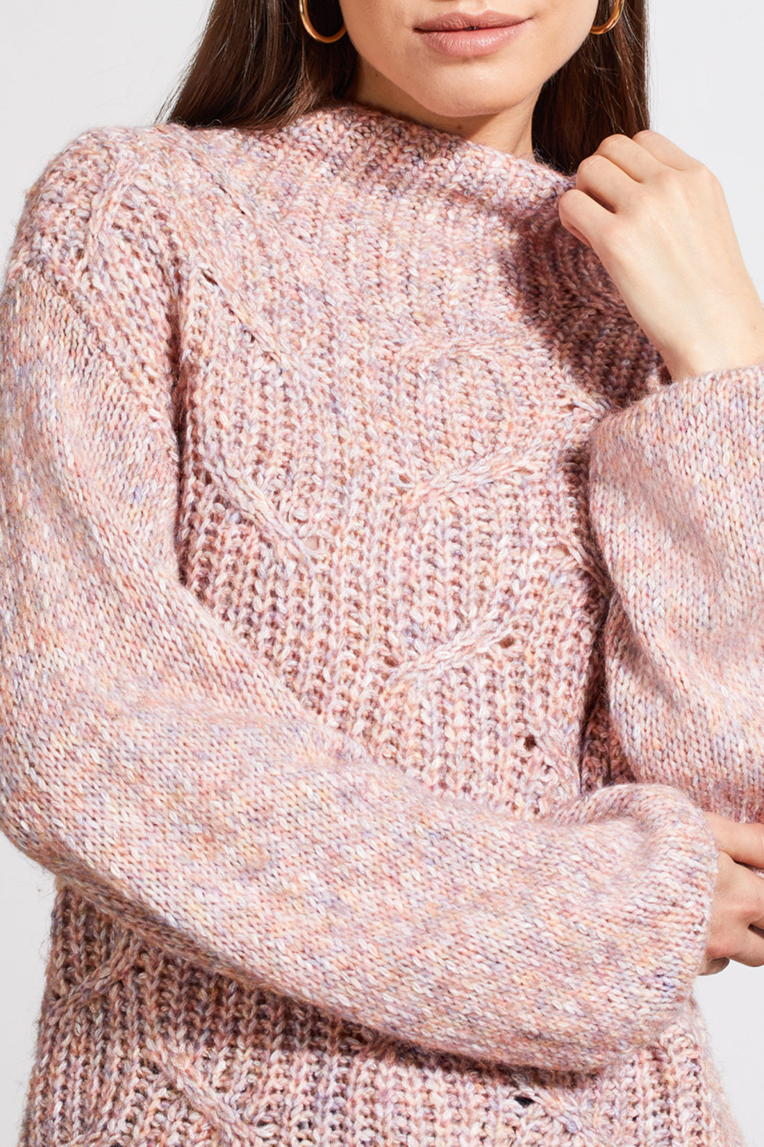 Funnel Neck Oversize Cable Knit Confetti Sweater Deep Rose