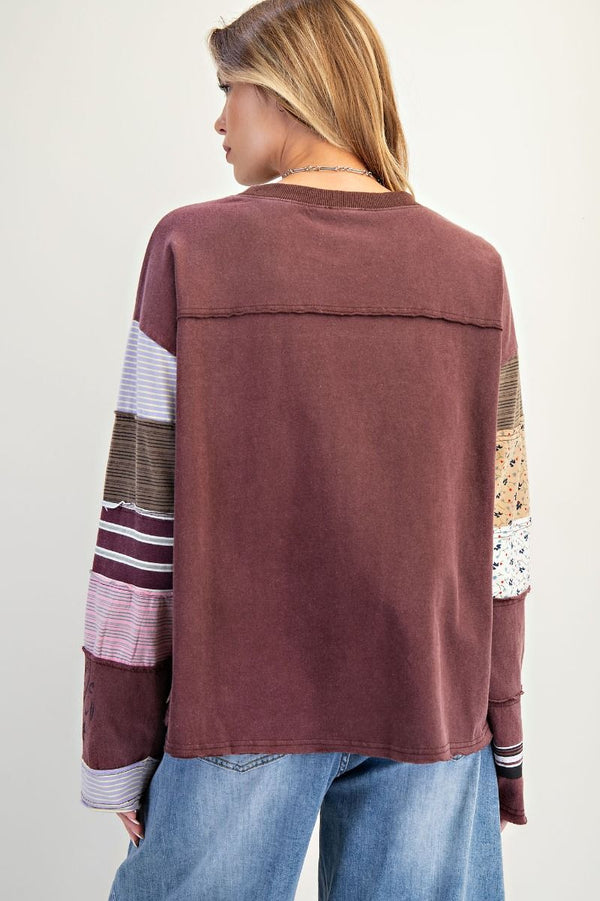 Stripe Mix Terry Soft Washed Pullover Grape