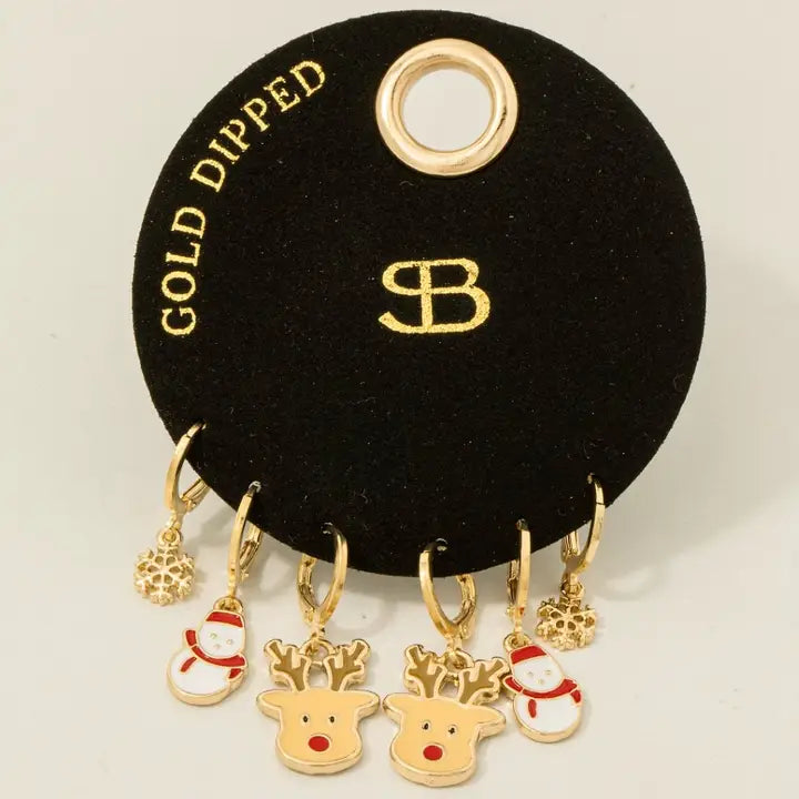 Secret Box Gold Dipped Earrings Set Festive Christmas Stud & Hoops