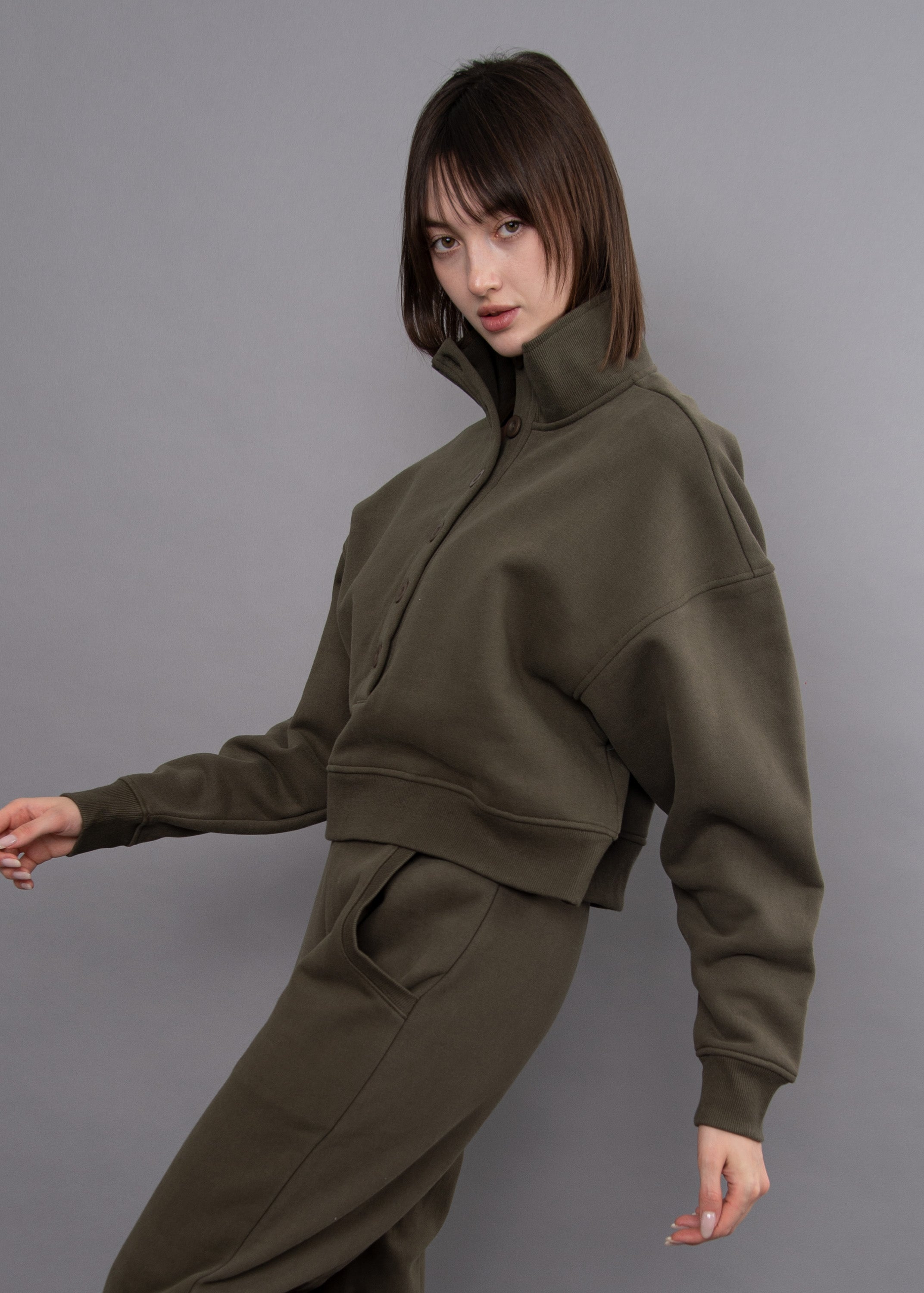 Malta Fleece 1/2 Button Up Mock Neck Pullover Army Green