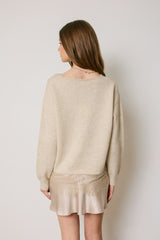Lace Hem Vneck Relaxed Sweater Cream