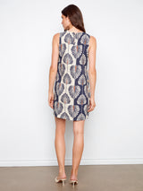 Printed Side Button Detail Sleeveless Shift Dress Tahiti