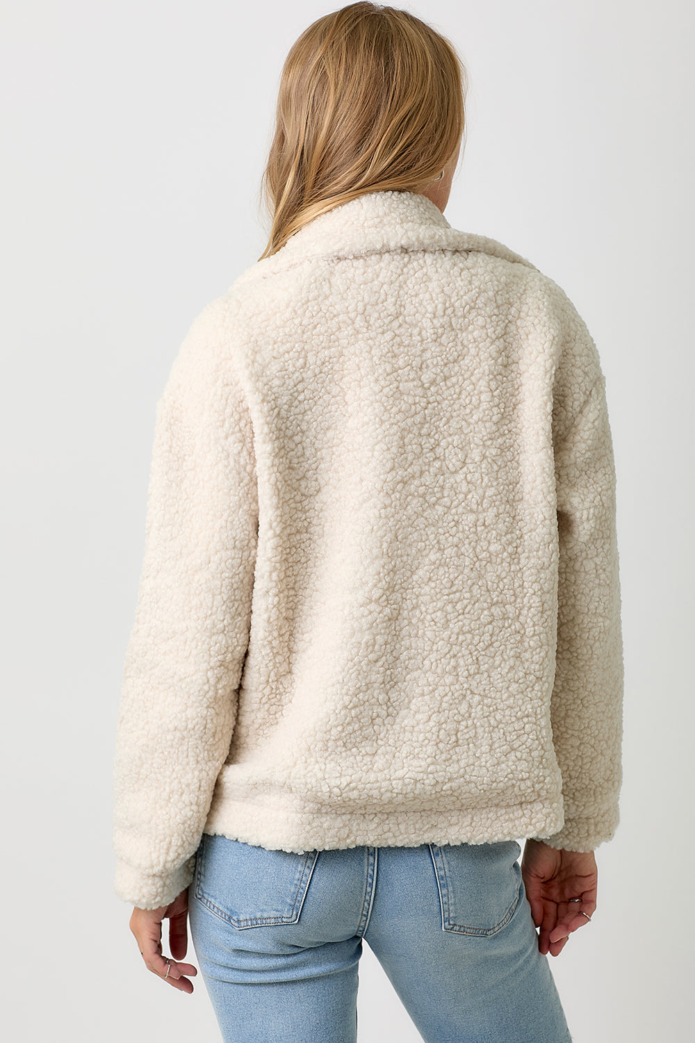 Washed Denim Mixed Zip Sherpa Jacket Cream + Denim