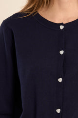 Heart Button Cardigan Navy Blue