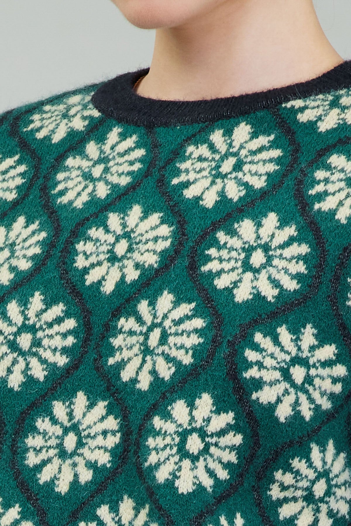 Mod Floral Pullover Sweater Deep Green Multi