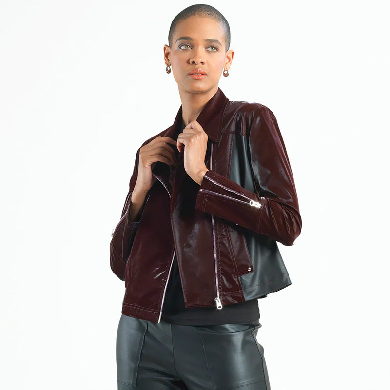 Vinyl Contrast Moto Jacket Mulberry