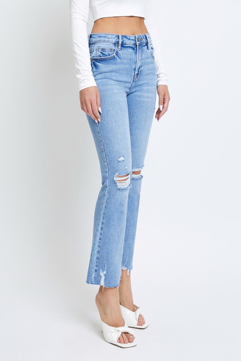 Happi Distressed Clean Cut Cropped Flare Light Wash