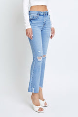Happi Distressed Clean Cut Cropped Flare Light Wash