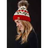 Cherry Patterned Pom Hat