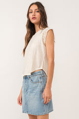 Daria Crochet Trim Curved Hem Top Birch