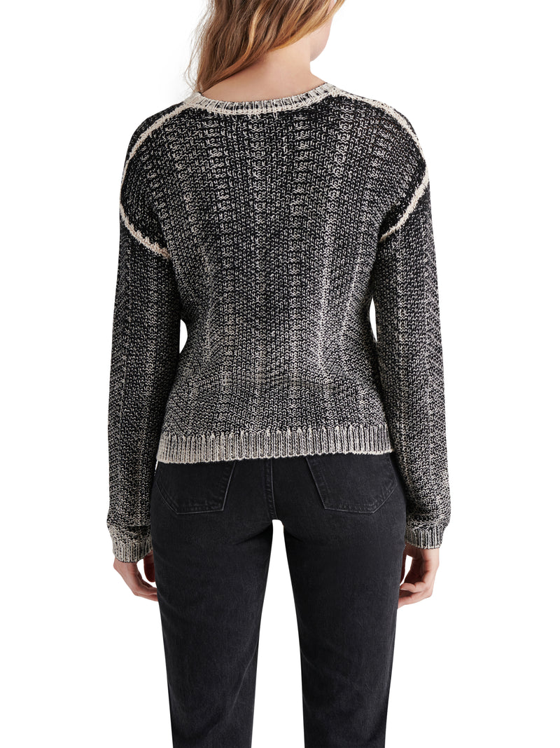 Renzo Two Tone Crew Neck Cable Sweater Black