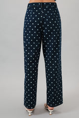 Polka Dot Straight Leg Denim Pants Denim White