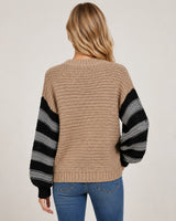 Stripe Sleeve Raccoon Sweater Dark Taupe