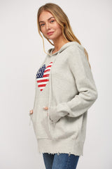 Flag Heart Distressed Hoodie Sweater Heather Grey