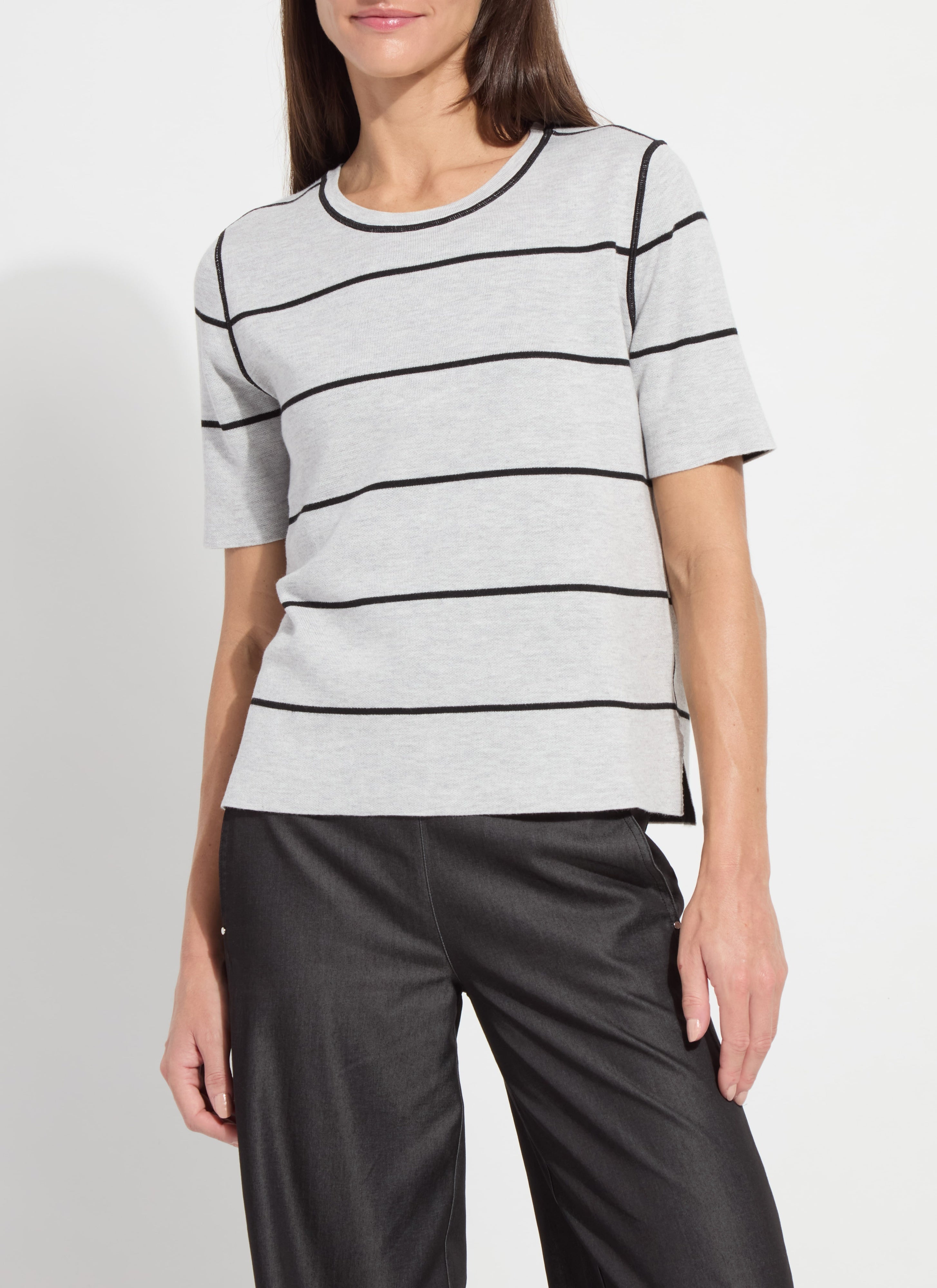 Odessa Reversible Knit Short Sleeve Tee Black + Pearl Grey Melange