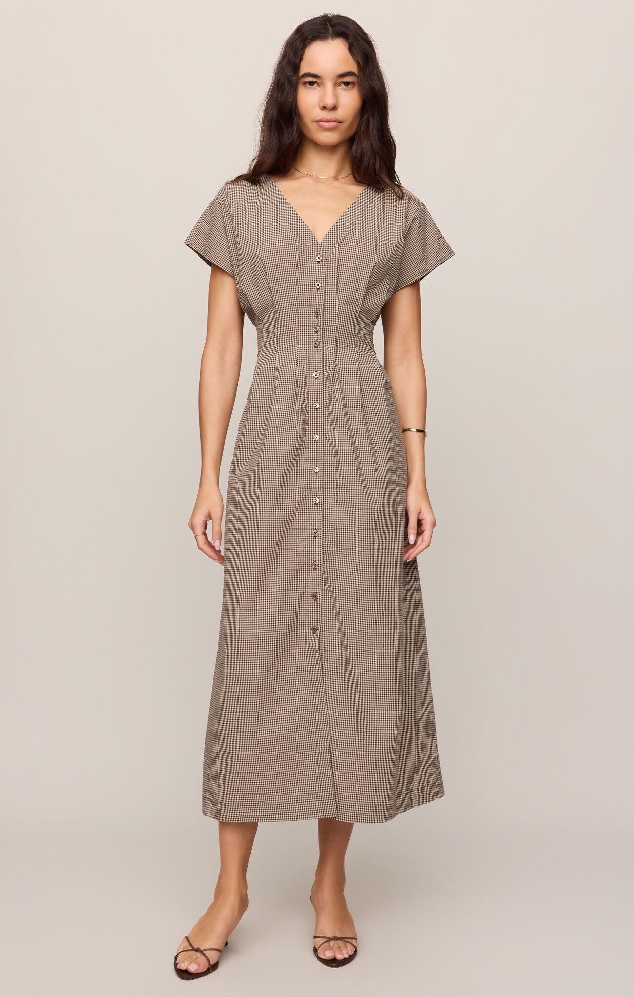 Sanna Gingham Midi Dress Dark Chocolate
