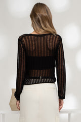 Front Hook & Eye Crochet Knit Cardi Black