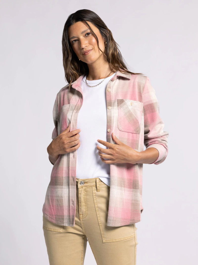Lewis Button Up Shirt Ivory Salmon Plaid