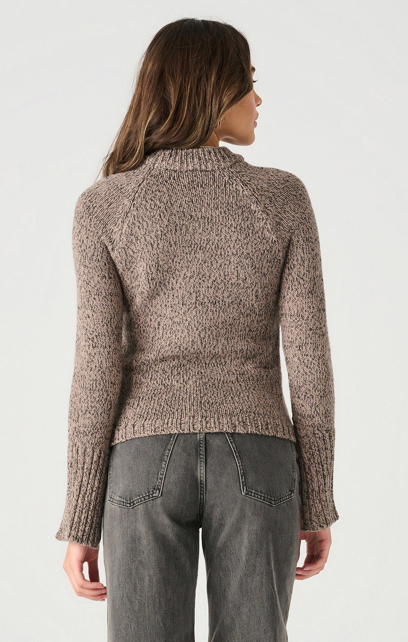 Asymmetric Buttoned Split Sleeve Sweater Grey + Black Melange