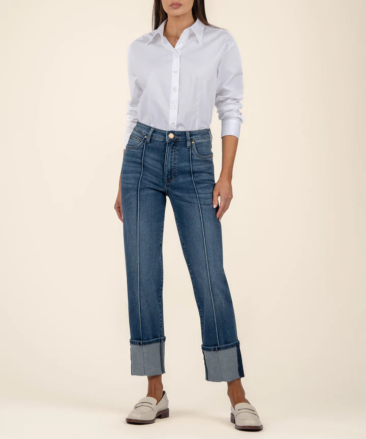 Fay High Rise Straight Leg Pintuck Roll Up Jeans Attentive