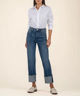 Fay High Rise Straight Leg Pintuck Roll Up Jeans Attentive