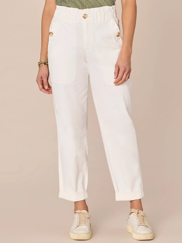Skyrise Paper Bag Waist Roll Cuff Barrel Leg Pant White
