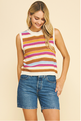 Multi Stripe Sweater Tank Ivory Mix