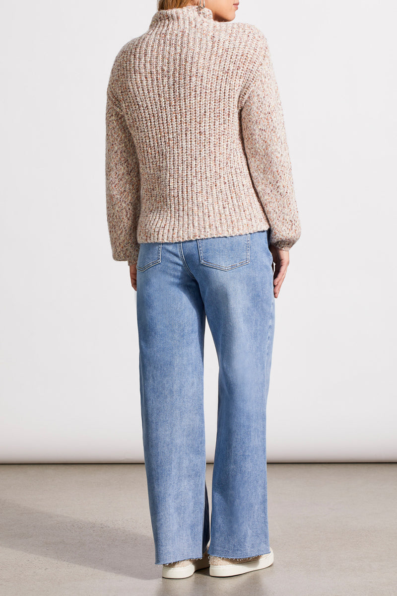 Funnel Neck Oversize Cable Knit Confetti Sweater Latte