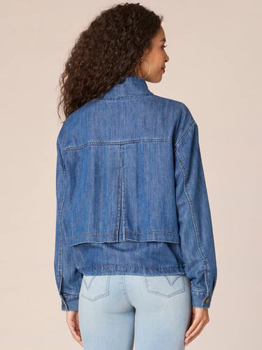 Double Layer Zip Front Bomber Jacket Mid Blue