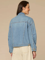 Oversize Barrel Sleeve Welt Pocket Denim Jacket Light Blue