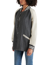 Skylie Brushed Pinstripe Stadium Jacket Grey