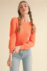 Puff Sleeve Scalloped Pointelle Sweater Marmalade