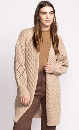 Irie Open Mix Knit Texture Long Cardi Beige