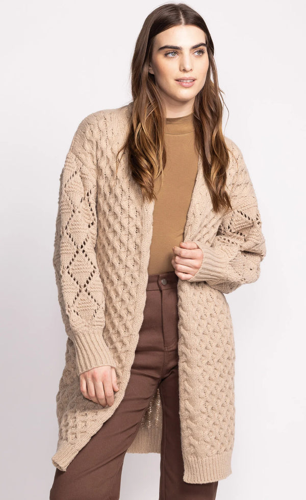 Irie Open Mix Knit Texture Long Cardi Beige