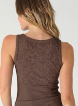 Lace Illusion Crew Neck Tank French Roast
