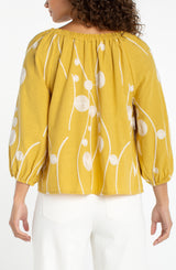 3/4 Sleeve Embroidered Woven Top Yellow + Cream