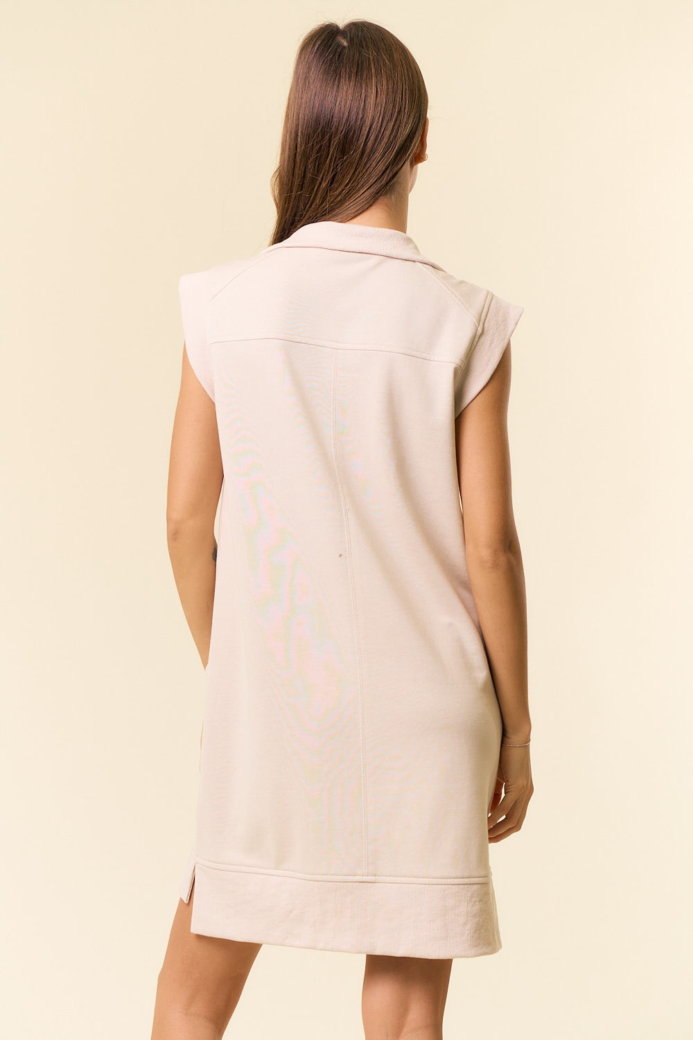 Zip Front Cap Sleeve Mini Dress Oat