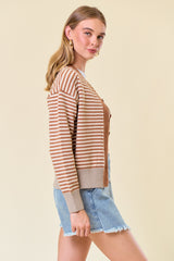 Colorblock Stripe Button Down Cardi Caramel Mix
