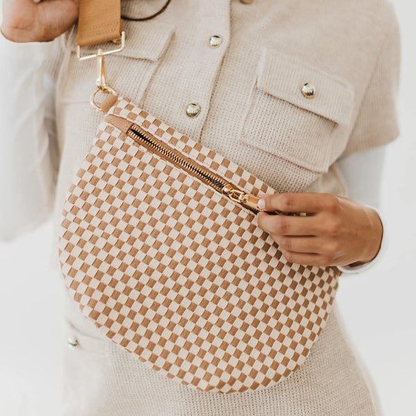 Westlyn Woven Sling Bag Checkered Tan