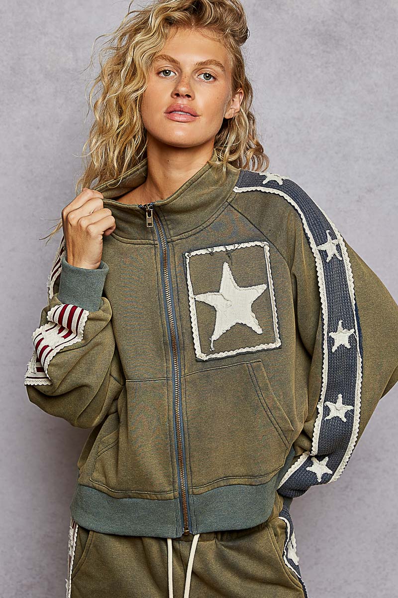 Star Patch French Terry Jacket Vintage Moss