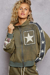 Star Patch French Terry Jacket Vintage Moss