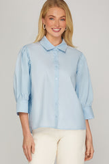 Half Cuff Sleeve Woven Button Down Shirt Light Blue