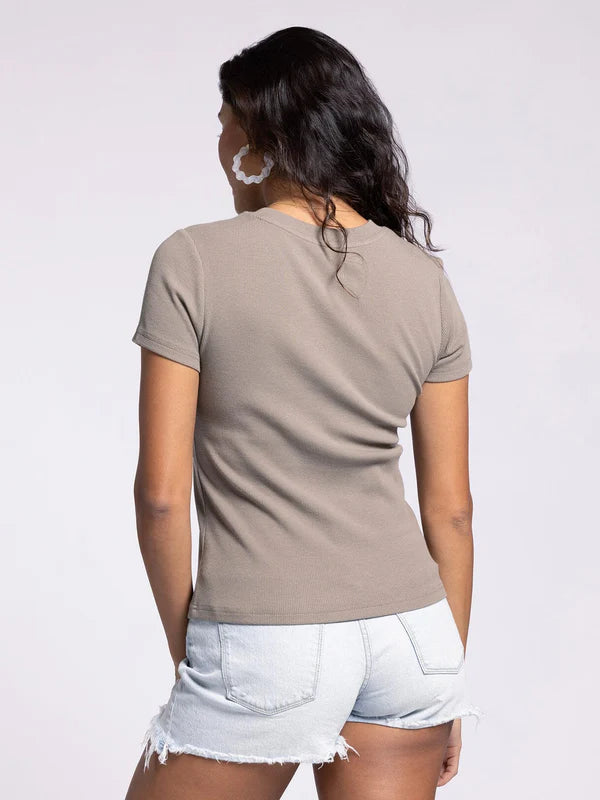 Annie Ribbed Tee Stone Brown