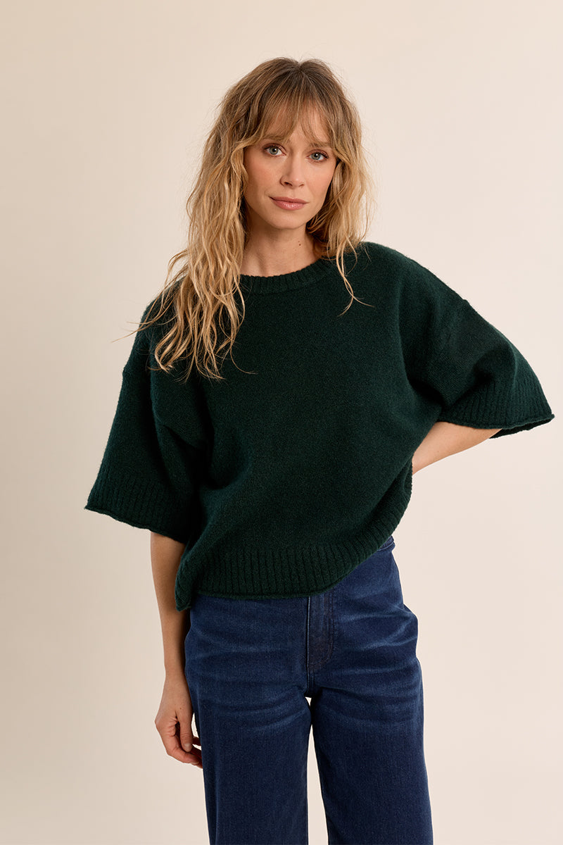 Oversize Short Sleeve Sweater Forest Green
