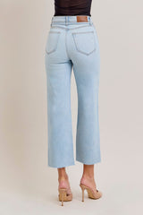 Ella Tie Waist High Rise Wide Straight Jeans Light Blue