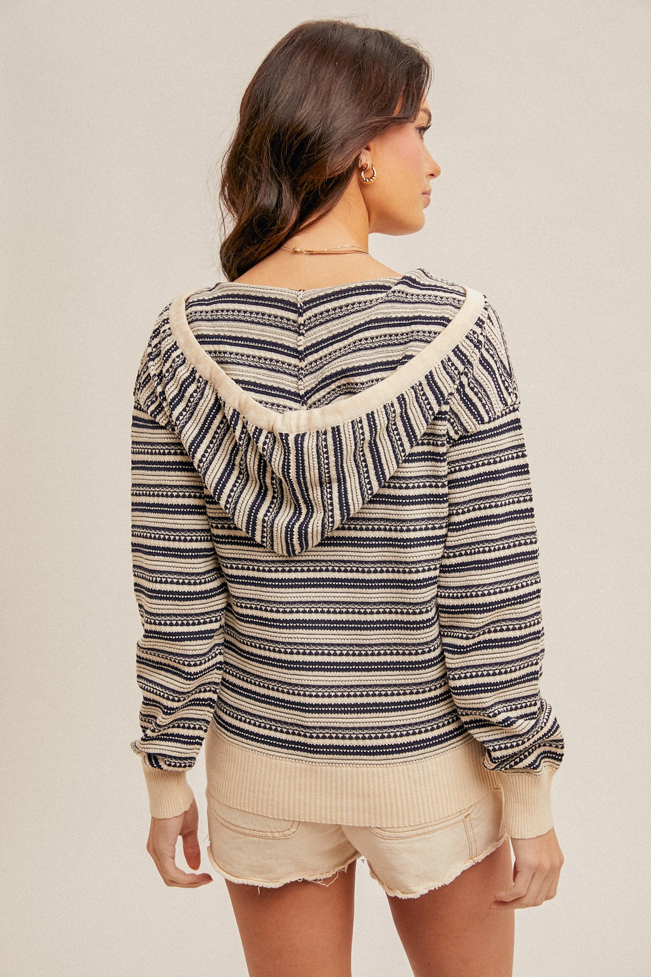 Mix Stripe Hoodie Pullover Navy