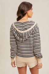 Mix Stripe Hoodie Pullover Navy