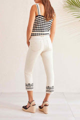 Audrey Fancy Emb. Hem Straight Crop Ecru