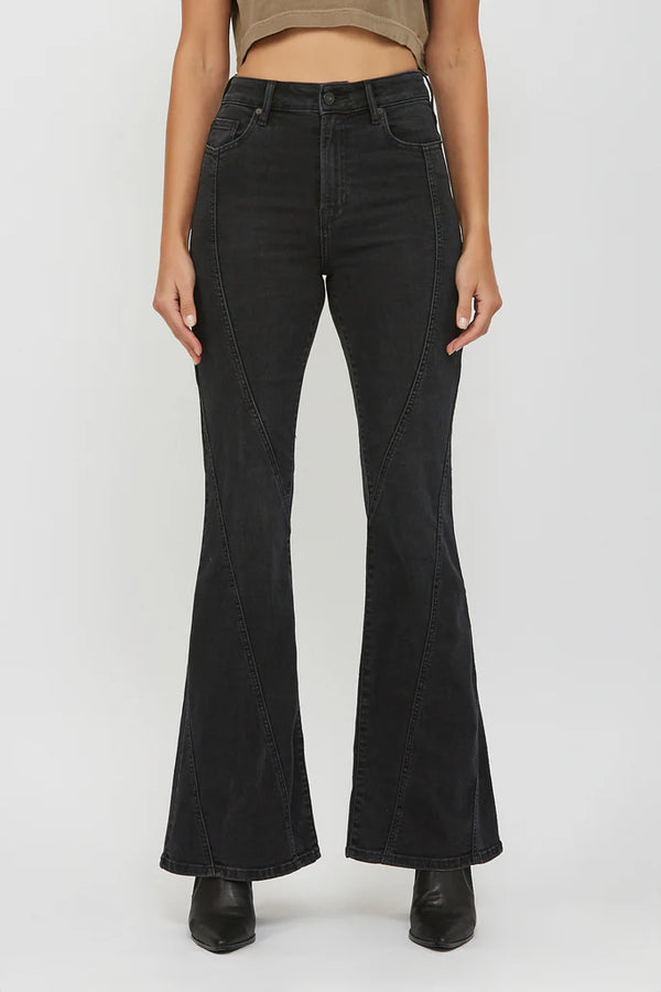 Angle Seamed Happi Flare Jeans Charcoal